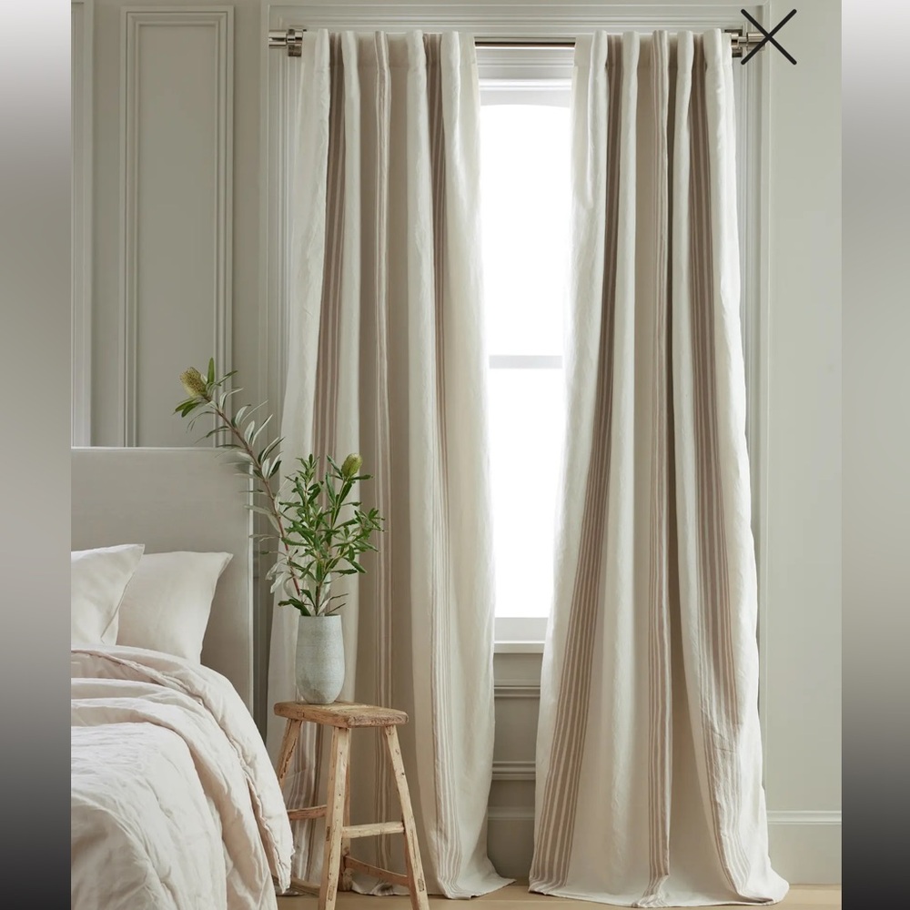 New Quince Coastal Stripe Linen Cotton Room Darkening Curtain natural/ivory